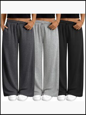 Plus Size Sweatpants Wide Leg Elastic High Waist Baggy Joggers Lounge Yoga